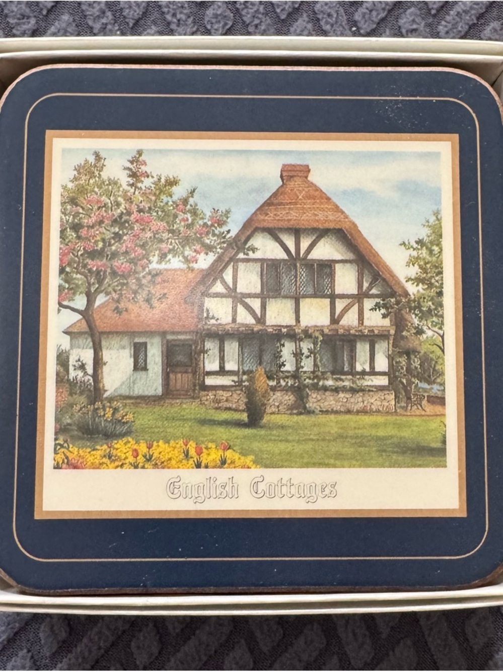 Pimpernel English Cottages Coasters in Navy, Cream, Green